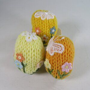 Hand Knit Easter Eggs with hand sewn accents (NO GLUE) all fabric items Floral